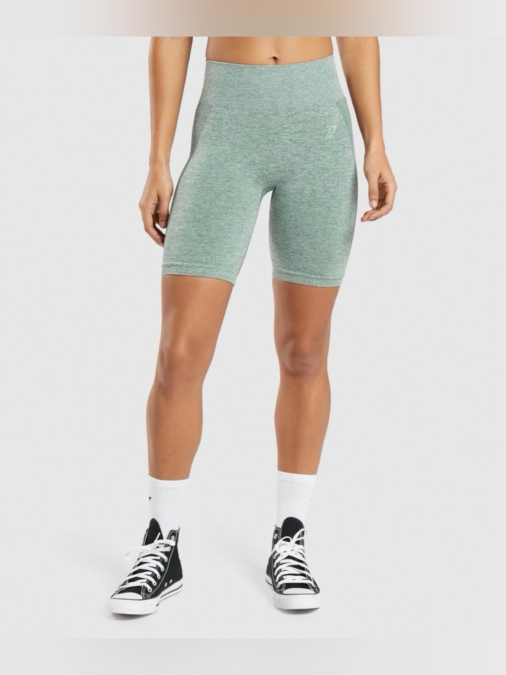 Gymshark Green Marl Seamless Biker Shorts High Waist Gym Pilates Workout Cycling